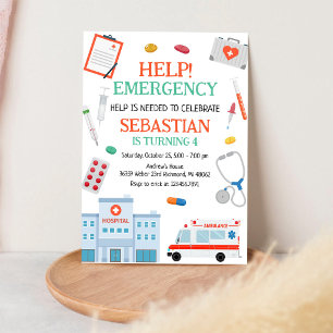 Kids Doctor Nurse Medical Emergency Birthday Invitation