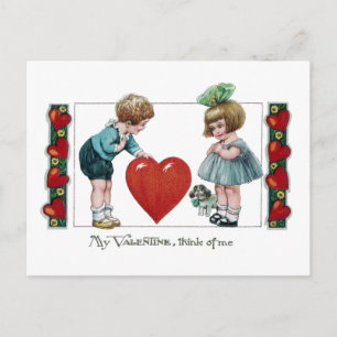 Kids, Dog and Big Heart Vintage Valentine Holiday Postcard