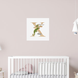 Kids Dragon Custom Name Monogram X Nursery Room Poster