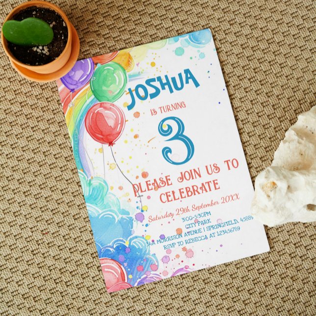 Kids Drawing Balloons and Rainbow Birthday Party Invitation (Creator Uploaded)