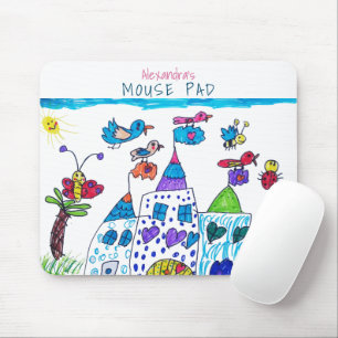Kid's Drawing , Cute Colourful Castle Mouse Pad