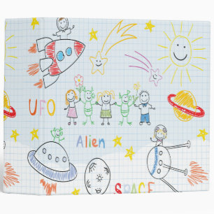 Kids drawing,space,aliens,universe,cute,kid,kawai, binder
