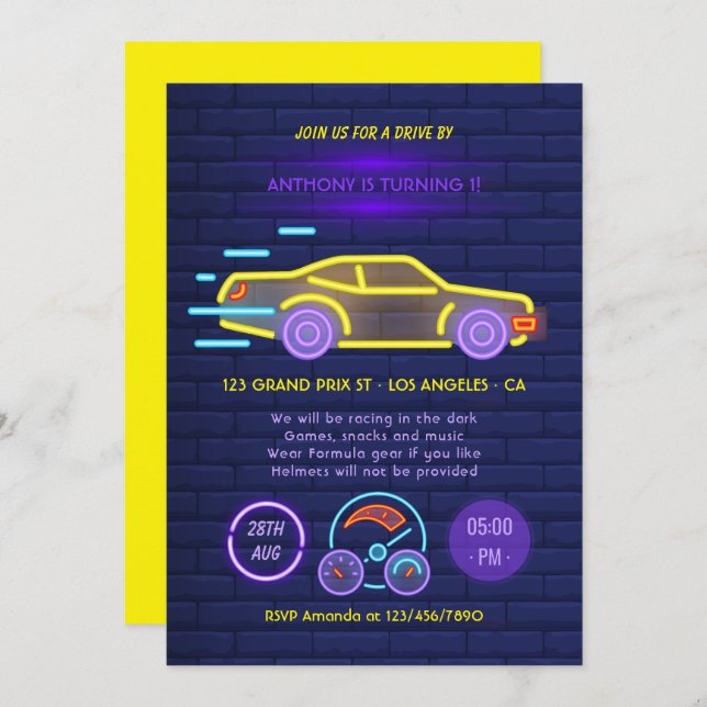 Kids Drive By Birthday Party Invitation (Front/Back)