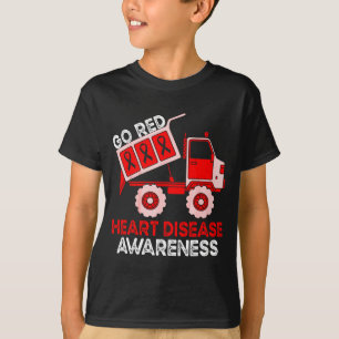Kids Dump Truck Red Ribbon Heart Disease Awareness T-Shirt