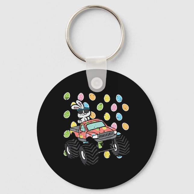 Kids Easter Bunny On Monster Truck Eggs Rabbit Tod Keychain (Front)