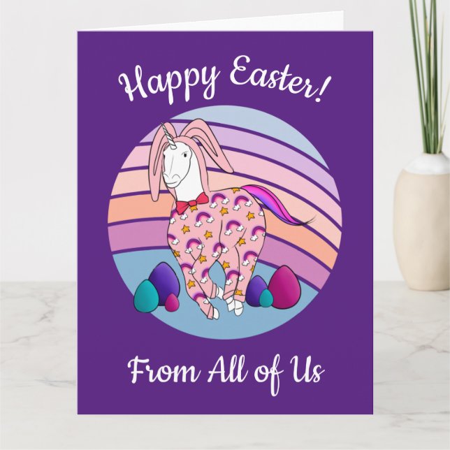 Kids Easter Bunny Unicorn in Bunny Suit Bunnicorn Card (Front)