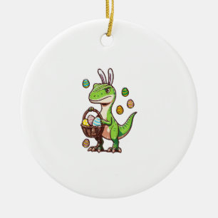 Kids Easter Dinosaur Trex Egg Hunting Boys Kids To Ceramic Ornament