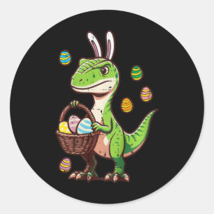 Kids Easter Dinosaur Trex Egg Hunting Boys Kids To Classic Round Sticker
