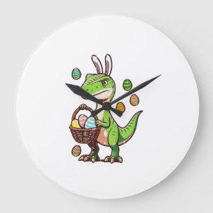 Kids Easter Dinosaur Trex Egg Hunting Boys Kids To Large Clock