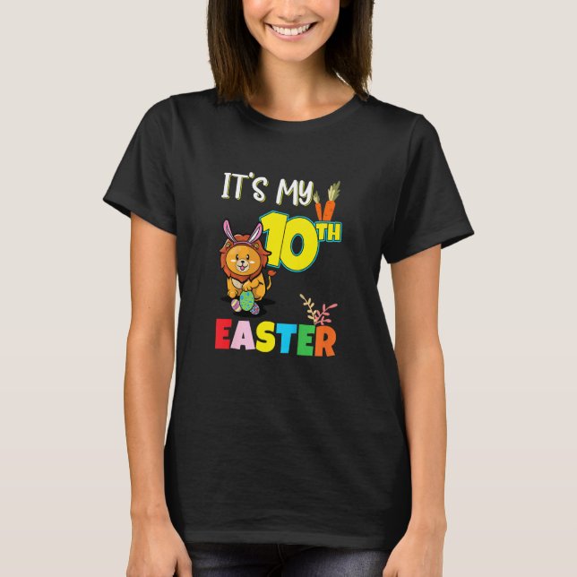 Kids Easter Egg Hunt 10th Birthday Cute Easter Lio T-Shirt (Front)