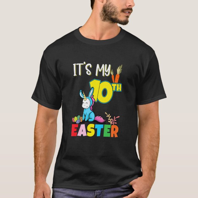 Kids Easter Egg Hunt 10th Birthday Cute Easter Uni T-Shirt (Front)