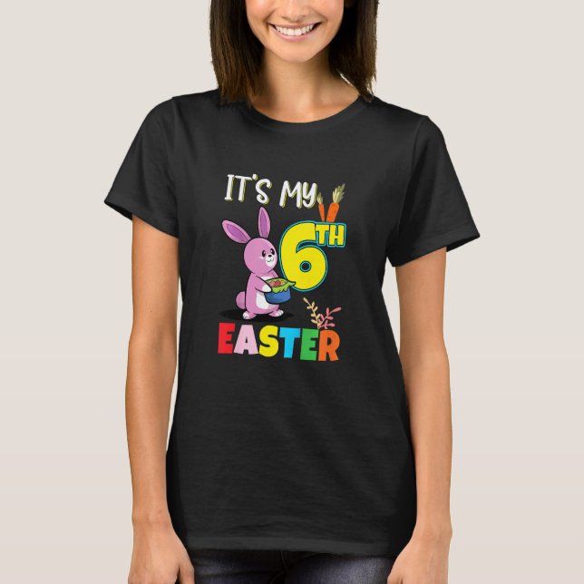Kids Easter Egg Hunt 6th Birthday Cute Easter Bunn T-Shirt (Front)