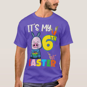 Kids Easter Egg Hunt 6th Birthday Cute Easter Pig T-Shirt