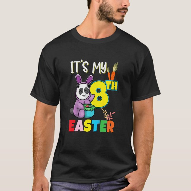 Kids Easter Egg Hunt 8th Birthday Cute Easter Pand T-Shirt (Front)