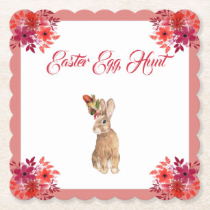 Kid's Easter Egg Hunt Bunny Floral Frame Paper Coaster