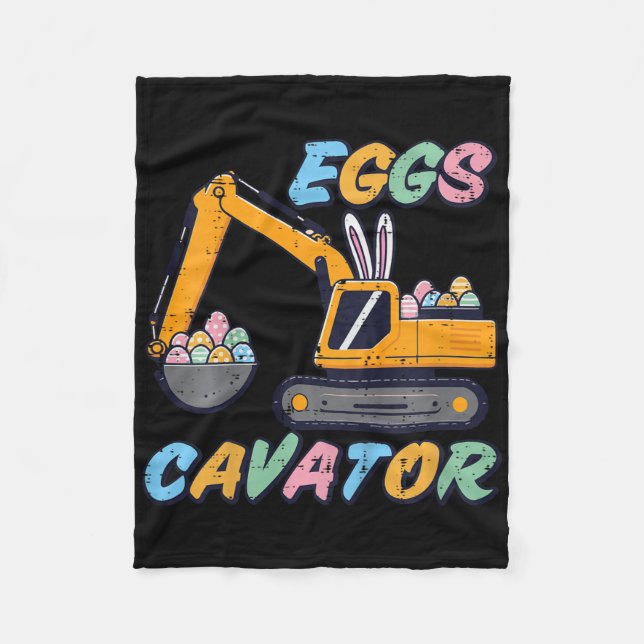 Kids Easter Excavator Eggs Cavator Construction Bo Fleece Blanket (Front)