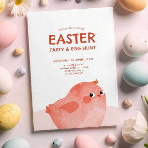 Kids Easter Party with pink little chicken Invitation