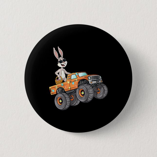 Kids Easter Rabbit Riding Monster Truck Fun Boys G 2 Inch Round Button (Front)