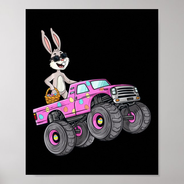 Kids Easter Rabbit Riding Monster Truck Fun Girls  Poster (Front)