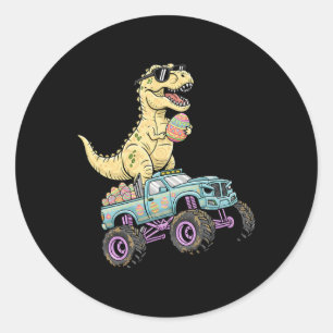 Kids Easter T Rex Monster Truck Dino Graphic  Classic Round Sticker