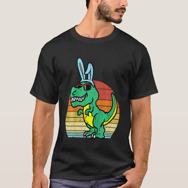Kids Easter Trex Bunny Sunset Retro Dinosaur Boys  T-Shirt (Front)