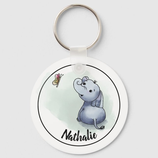 Kids elephant baby keychain with name (Front)