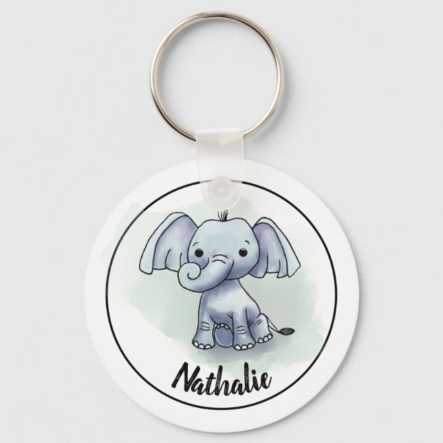 Kids elephant baby keychain with name (Front)
