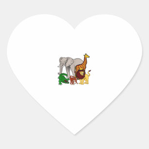 Kids Elephant Giraffe Boys Girls Lion Zoo Alligat Heart Sticker
