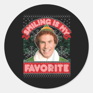 Kids Elf Buddy Smiling Is My Favourite Christmas  Classic Round Sticker