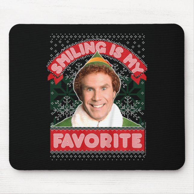 Kids Elf Buddy Smiling Is My Favourite Christmas  Mouse Pad (Front)