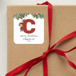 Kids Elf Inital C Christmas Square Sticker<br><div class="desc">Give the gift of personalized charm this Christmas! Our monogram stickers,  featuring Santa's elf hiding behind the letter C,  are a unique and thoughtful way to show your love. Customize with a name,  year and a heartfelt greeting. Make your Christmas gifts stand out!</div>