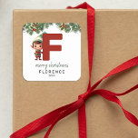 Kids Elf Initial F Christmas Square Sticker<br><div class="desc">Give the gift of personalized charm this Christmas! Our monogram stickers,  featuring Santa's elf hiding behind the letter F,  are a unique and thoughtful way to show your love. Customize with a name,  year and a heartfelt greeting. Make your Christmas gifts stand out!</div>