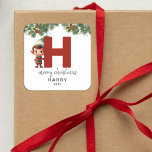 Kids Elf Initial H Christmas Square Sticker<br><div class="desc">Give the gift of personalized charm this Christmas! Our monogram stickers,  featuring Santa's elf hiding behind the letter H,  are a unique and thoughtful way to show your love. Customize with a name,  year and a heartfelt greeting. Make your Christmas gifts stand out!</div>