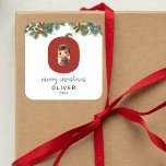 Kids Elf Initial O Christmas Square Sticker<br><div class="desc">Give the gift of personalized charm this Christmas! Our monogram stickers,  featuring Santa's elf hiding behind the letter O,  are a unique and thoughtful way to show your love. Customize with a name,  year and a heartfelt greeting. Make your Christmas gifts stand out!</div>