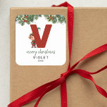 Kids Elf Initial V Christmas Square Sticker<br><div class="desc">Give the gift of personalized charm this Christmas! Our monogram stickers,  featuring Santa's elf hiding behind the letter V,  are a unique and thoughtful way to show your love. Customize with a name,  year and a heartfelt greeting. Make your Christmas gifts stand out!</div>