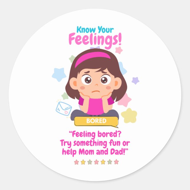 Kids Emotion Featuring Bored Classic Round Sticker (Front)