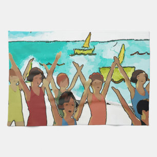 Kids Exercise on Beach Kitchen Towel