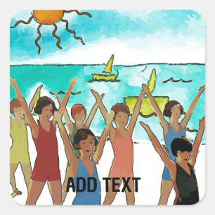 Kids Exercise on Beach Square Sticker