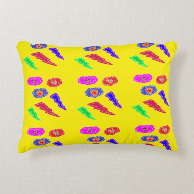Kids extra loud party colours yellow pink blue art accent pillow (Front)