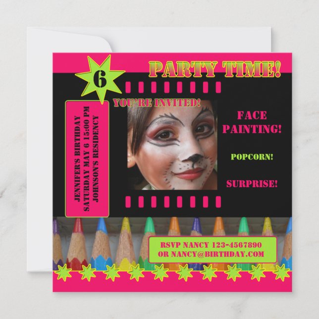 Kids Face Painting Birthday Party Invitation (Front)