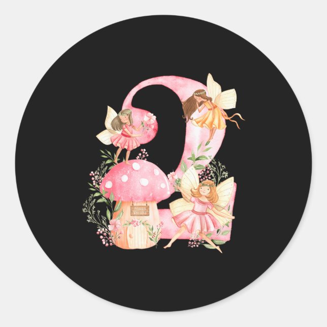 Kids Fairy 2nd Birthday Girl Party Magical Fairy B Classic Round Sticker (Front)