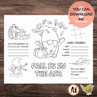 Kids Fall Activity Colouring Printable Placemat Poster