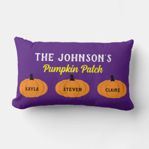 Kid's Family Name Pumpkin Patch Halloween Decor Lumbar Pillow