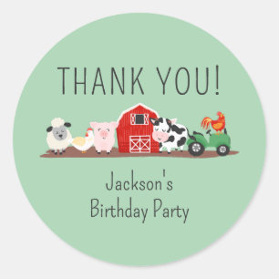 Kids Farm Animal Birthday Party Thank You Classic Round Sticker