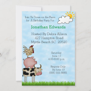Kids Farm Animal Theme Birthday Invitation