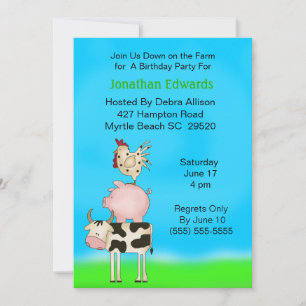 Kids Farm Animal Theme Birthday Invitation