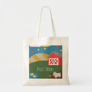 Kids Farm Pig Illustration Library Book  Tote Bag