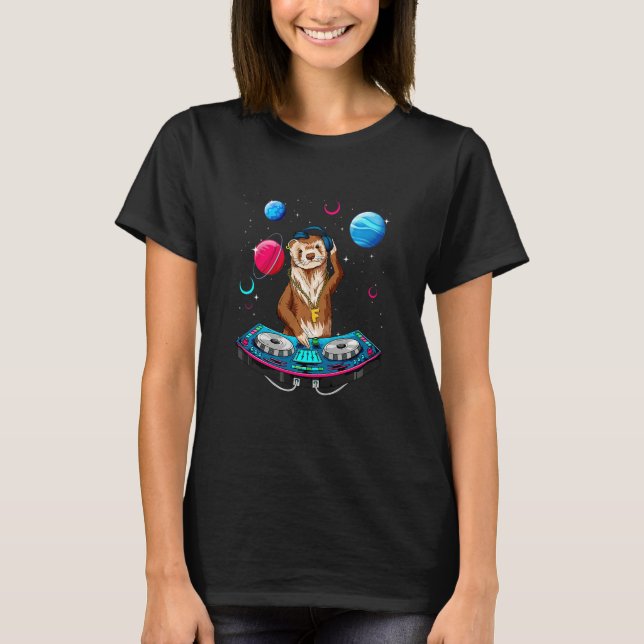 Kids Ferret In Space Party Animals Kids DJ T-Shirt (Front)