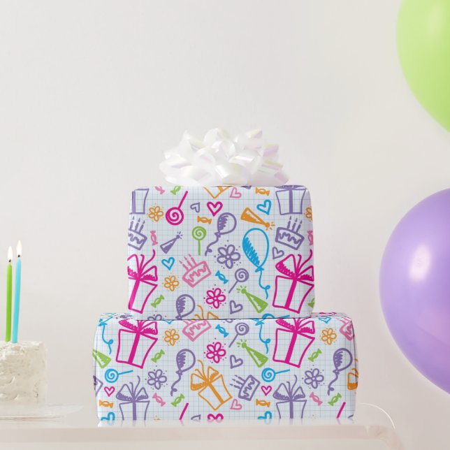 Kids Festive Drawing For Birthdays Wrapping Paper (Party Gifts)