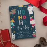 Kids Festive 'Ho Ho Ho It's My Birthday!'  Invitation<br><div class="desc">Festive Kids HO HO HO It's My Birthday! Invitation. Design features a trendy navy blue background with cute little festive illustrations and a customizable template in white text. Perfect for any age and both genders.</div>